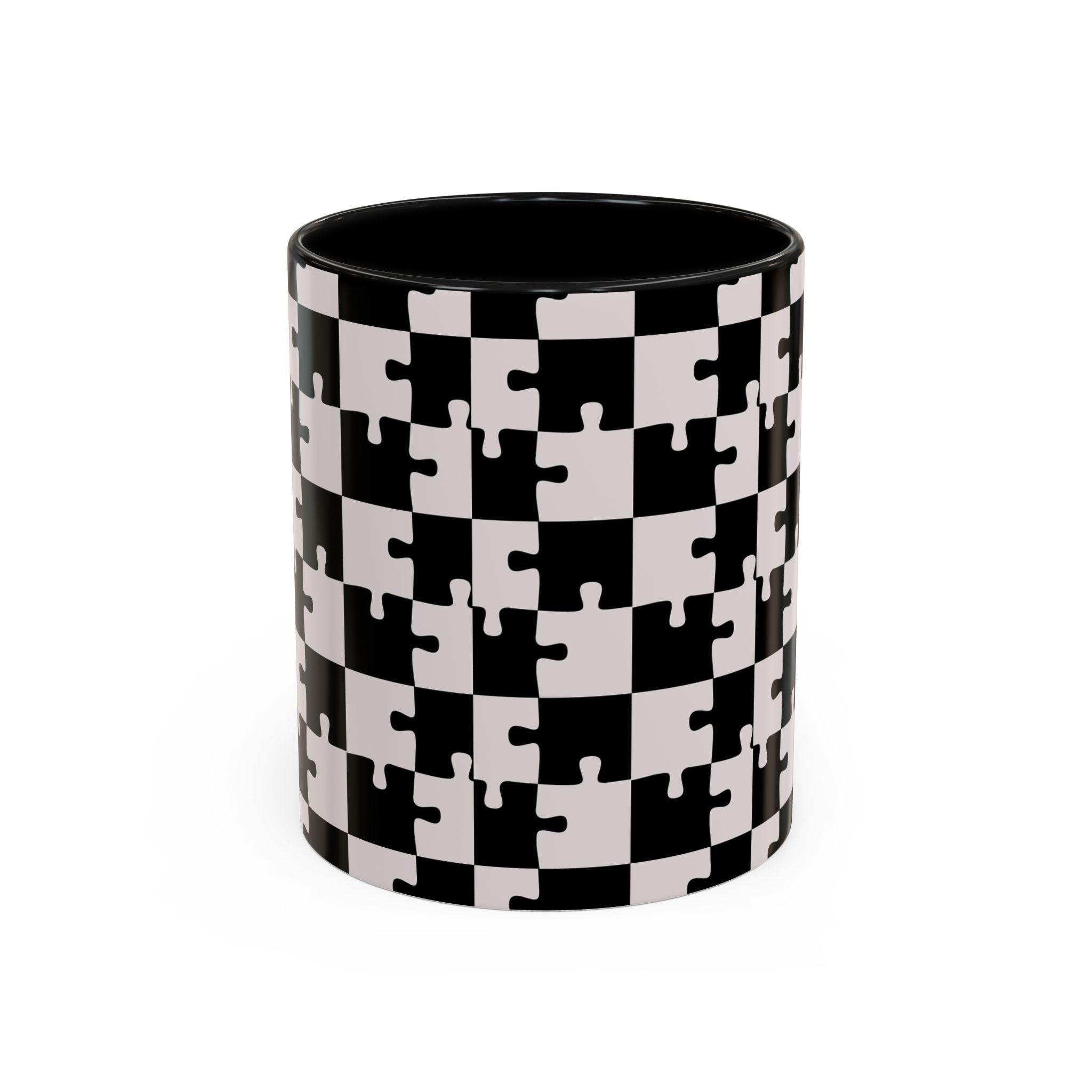 Black & White Puzzle Checkerboard Accent Coffee Mug