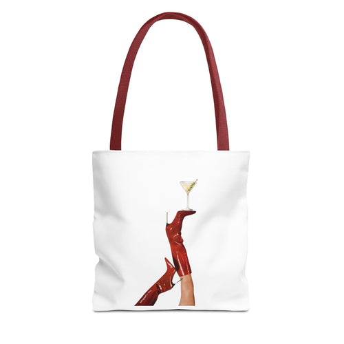 Artistic Martini Tote Bag — Red Boots & 'ART' Graphic All-Over Print Tote