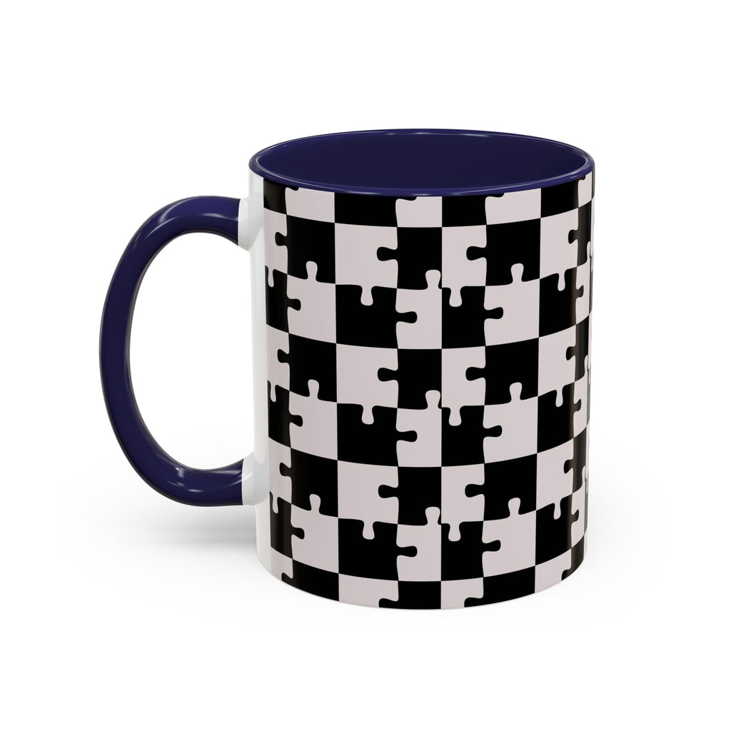Black & White Puzzle Checkerboard Accent Coffee Mug