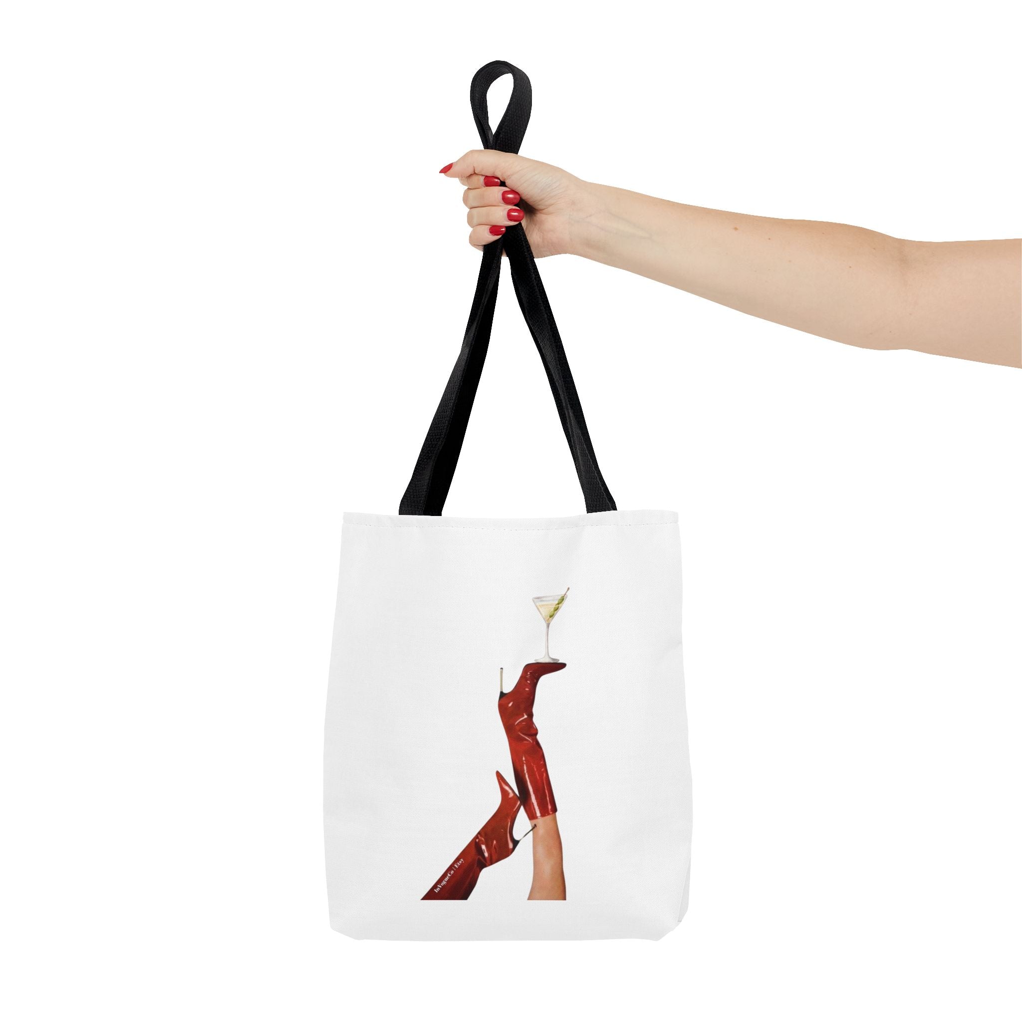 Artistic Martini Tote Bag — Red Boots & 'ART' Graphic All-Over Print Tote