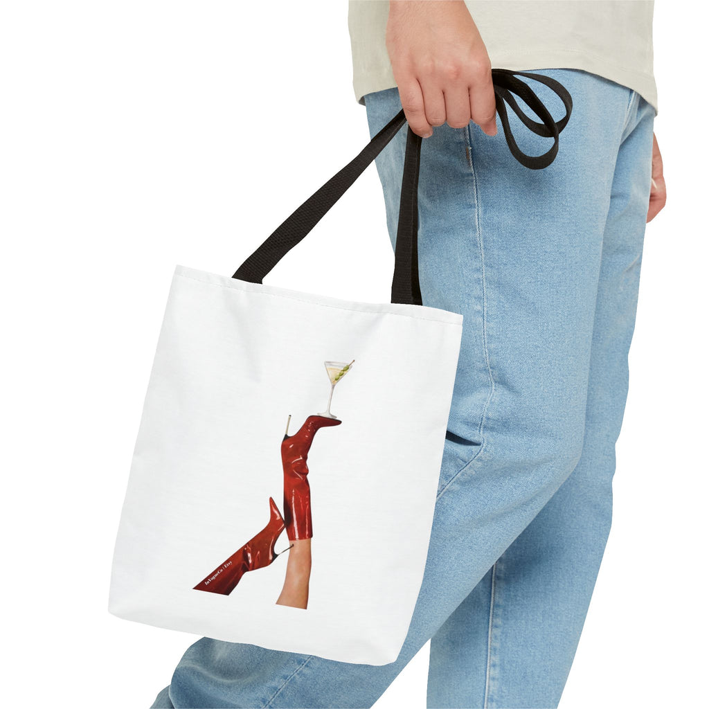 Artistic Martini Tote Bag — Red Boots & 'ART' Graphic All-Over Print Tote