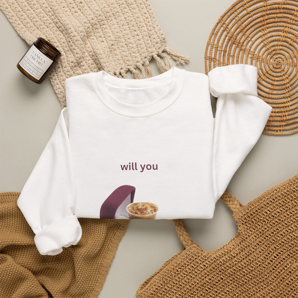 Crewneck Sweatshirt - "Will You Get Coffee With Me?" Iced Coffee Proposal Graphic