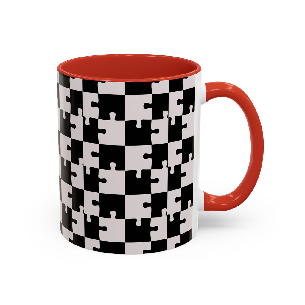 Black & White Puzzle Checkerboard Accent Coffee Mug