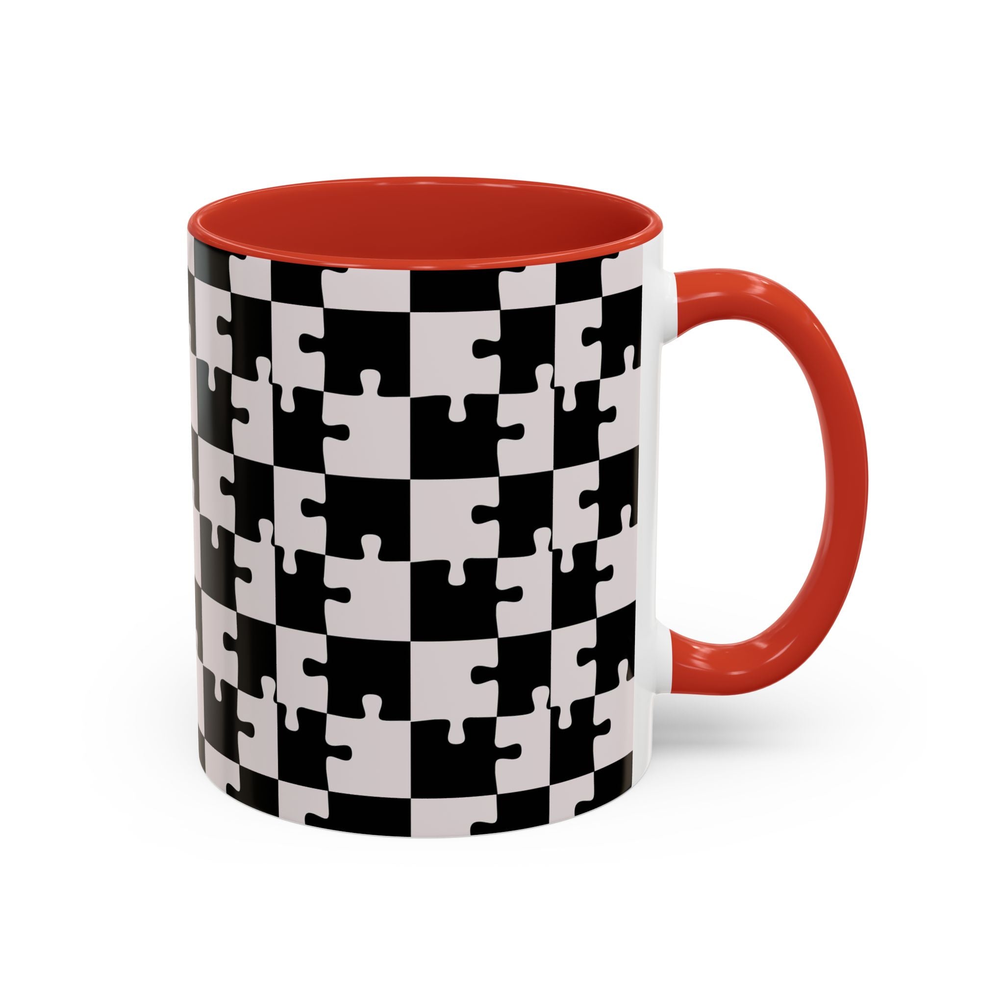 Black & White Puzzle Checkerboard Accent Coffee Mug