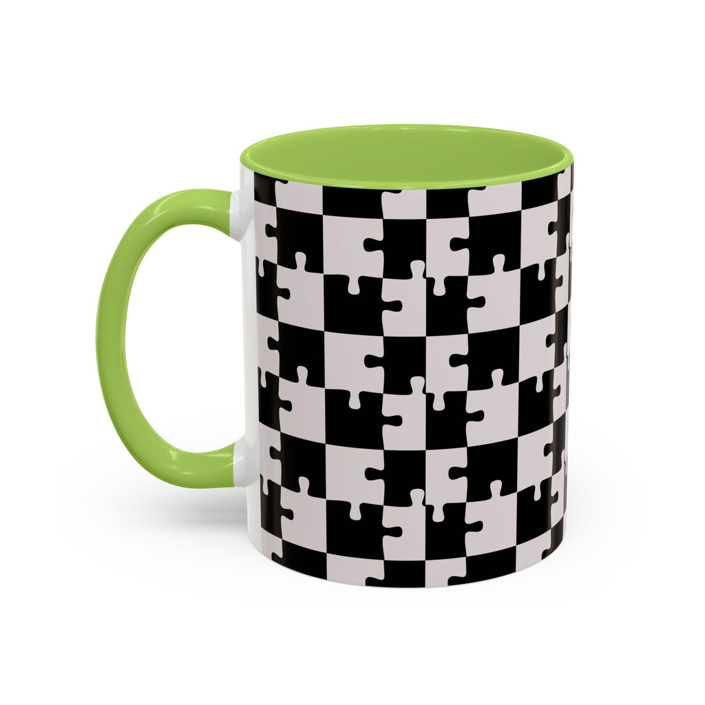 Black & White Puzzle Checkerboard Accent Coffee Mug