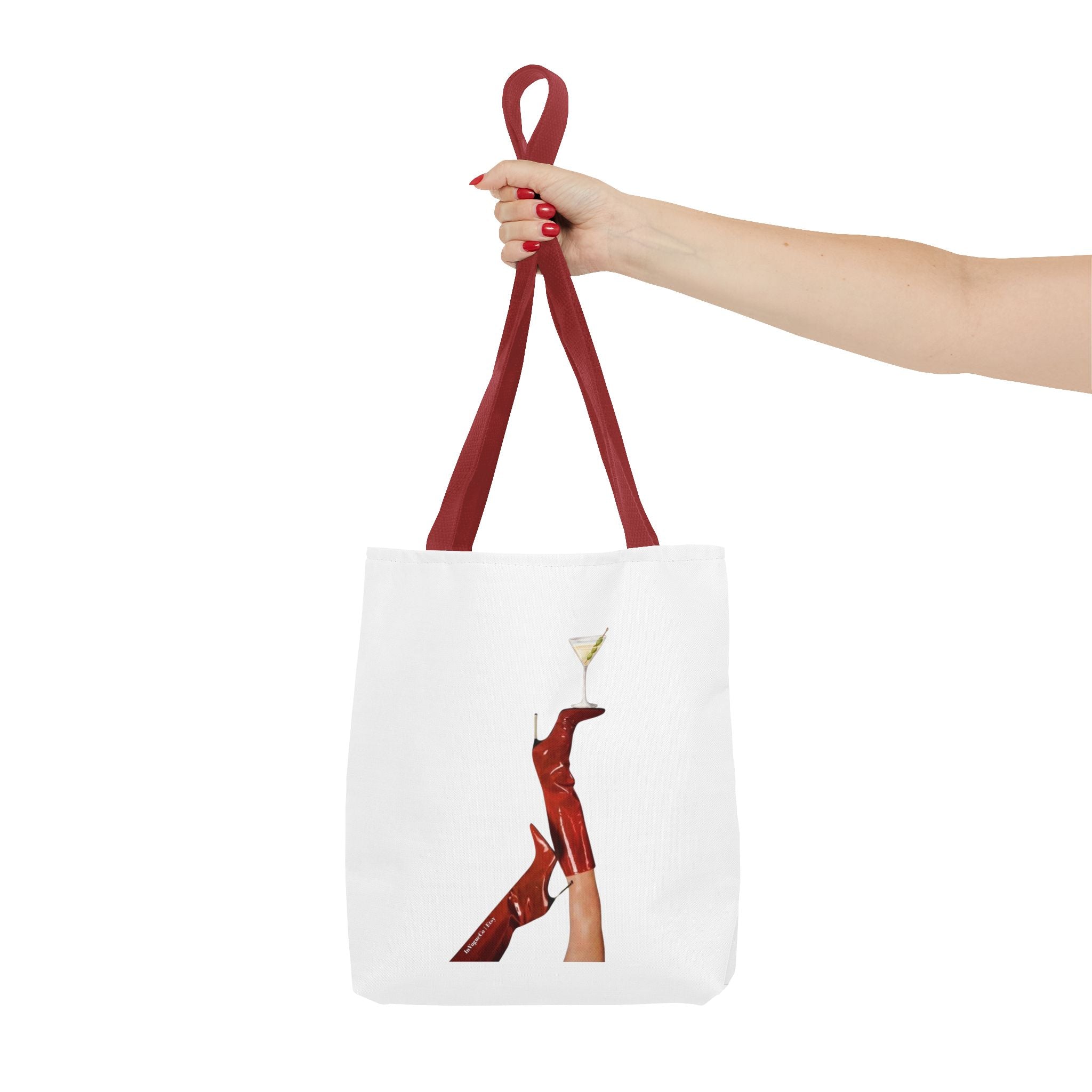 Artistic Martini Tote Bag — Red Boots & 'ART' Graphic All-Over Print Tote