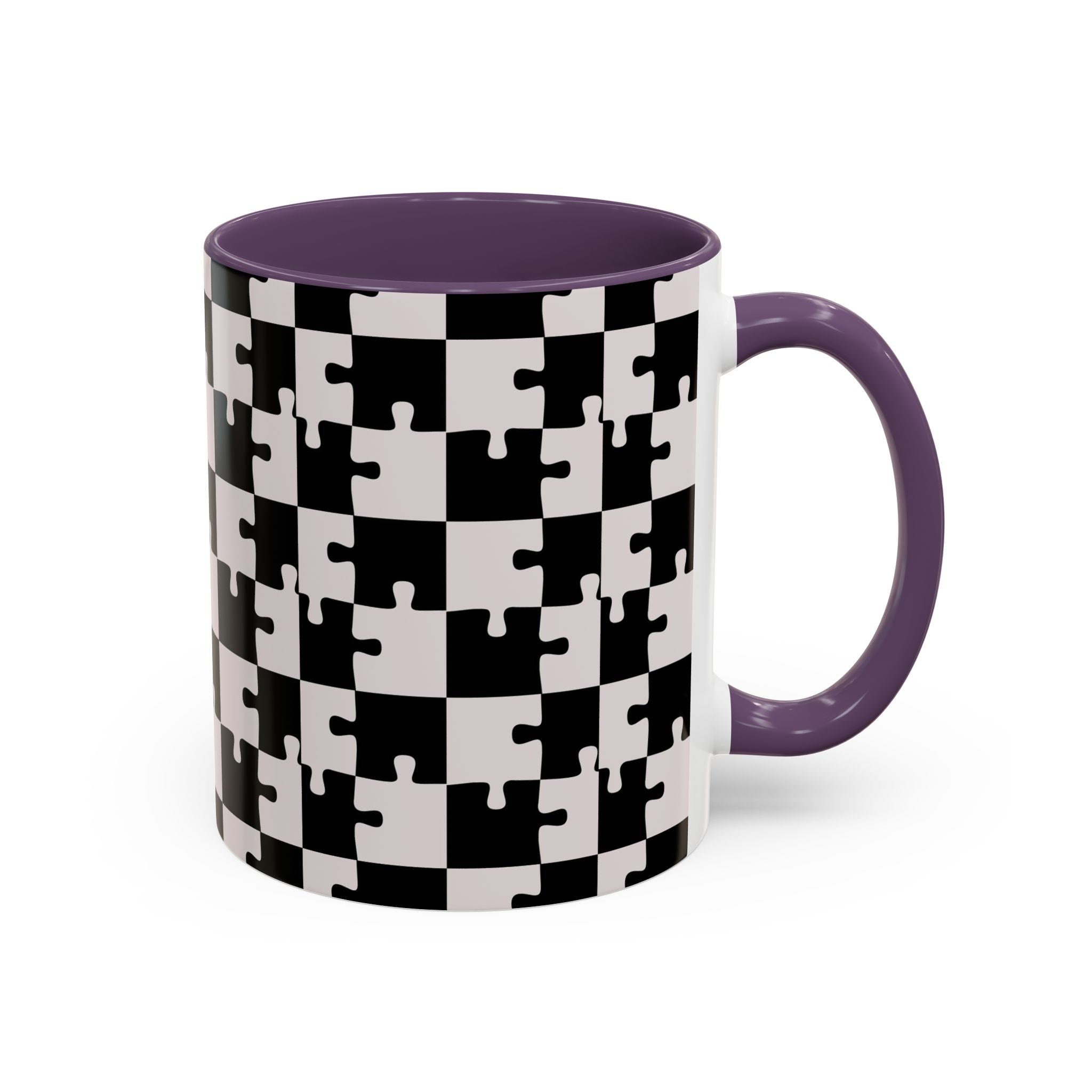 Black & White Puzzle Checkerboard Accent Coffee Mug