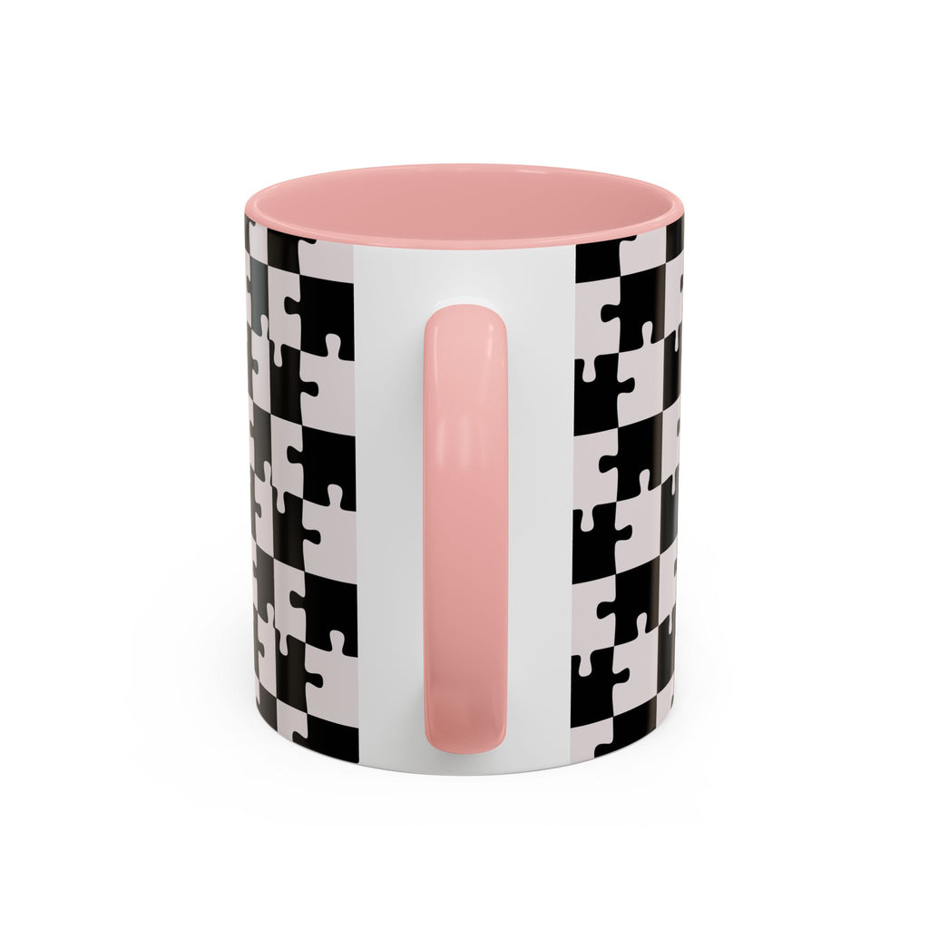 Black & White Puzzle Checkerboard Accent Coffee Mug