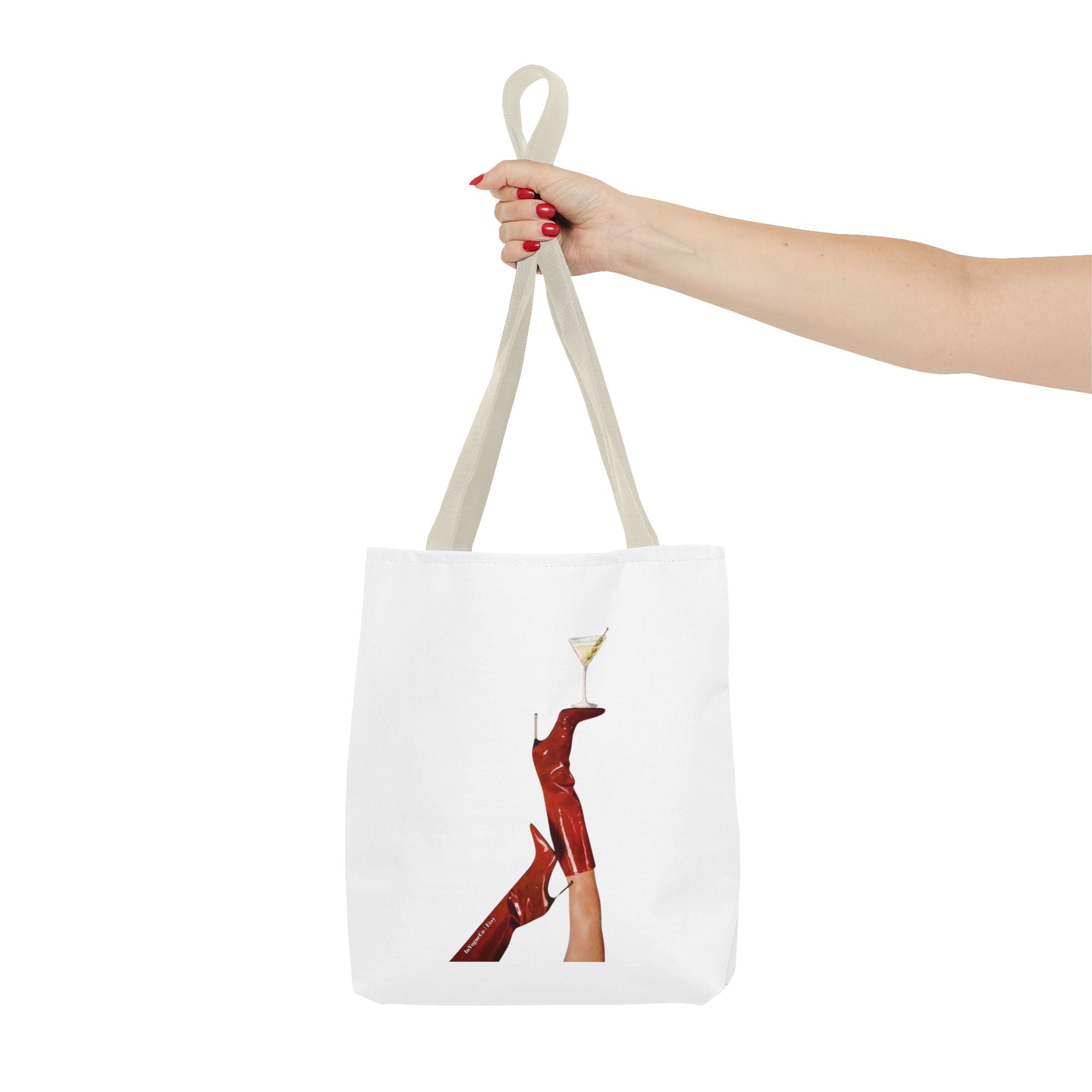 Artistic Martini Tote Bag — Red Boots & 'ART' Graphic All-Over Print Tote
