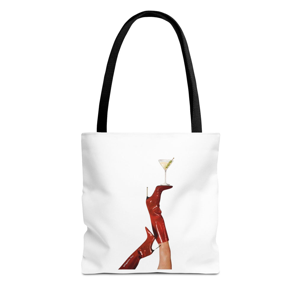 Artistic Martini Tote Bag — Red Boots & 'ART' Graphic All-Over Print Tote