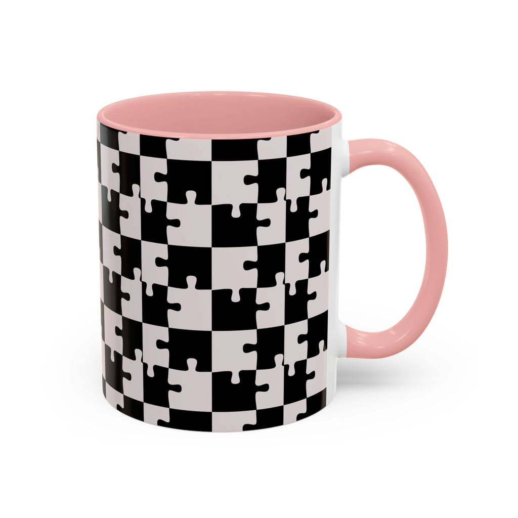 Black & White Puzzle Checkerboard Accent Coffee Mug