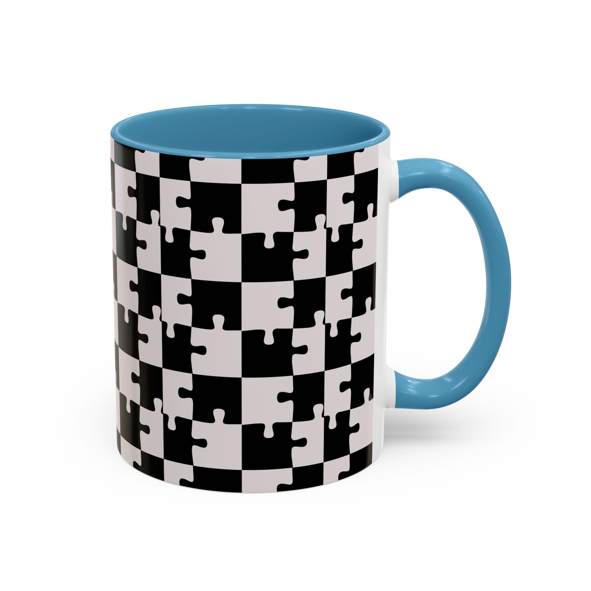 Black & White Puzzle Checkerboard Accent Coffee Mug