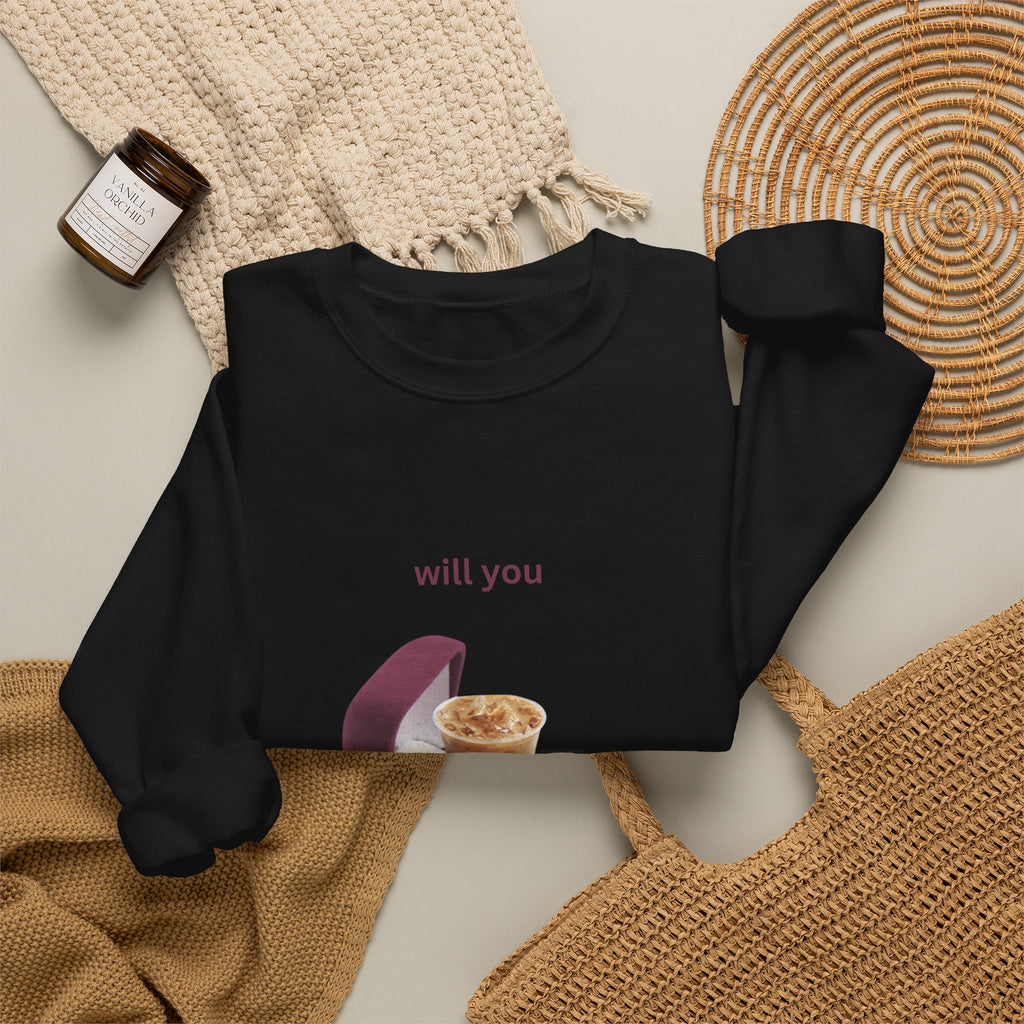 Crewneck Sweatshirt - "Will You Get Coffee With Me?" Iced Coffee Proposal Graphic