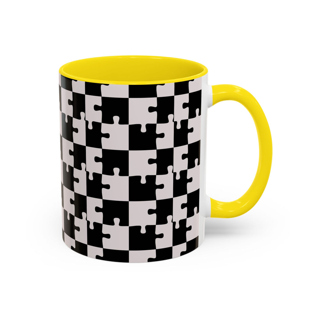 Black & White Puzzle Checkerboard Accent Coffee Mug