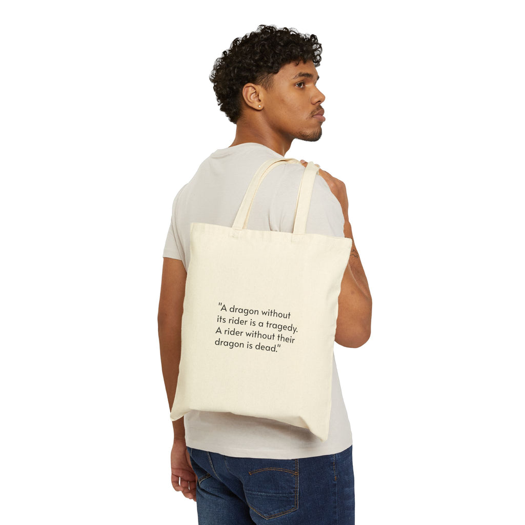 Dragon Rider Cotton Tote Bag — Illustration & Quote ‘A dragon without its rider is a tragedy’