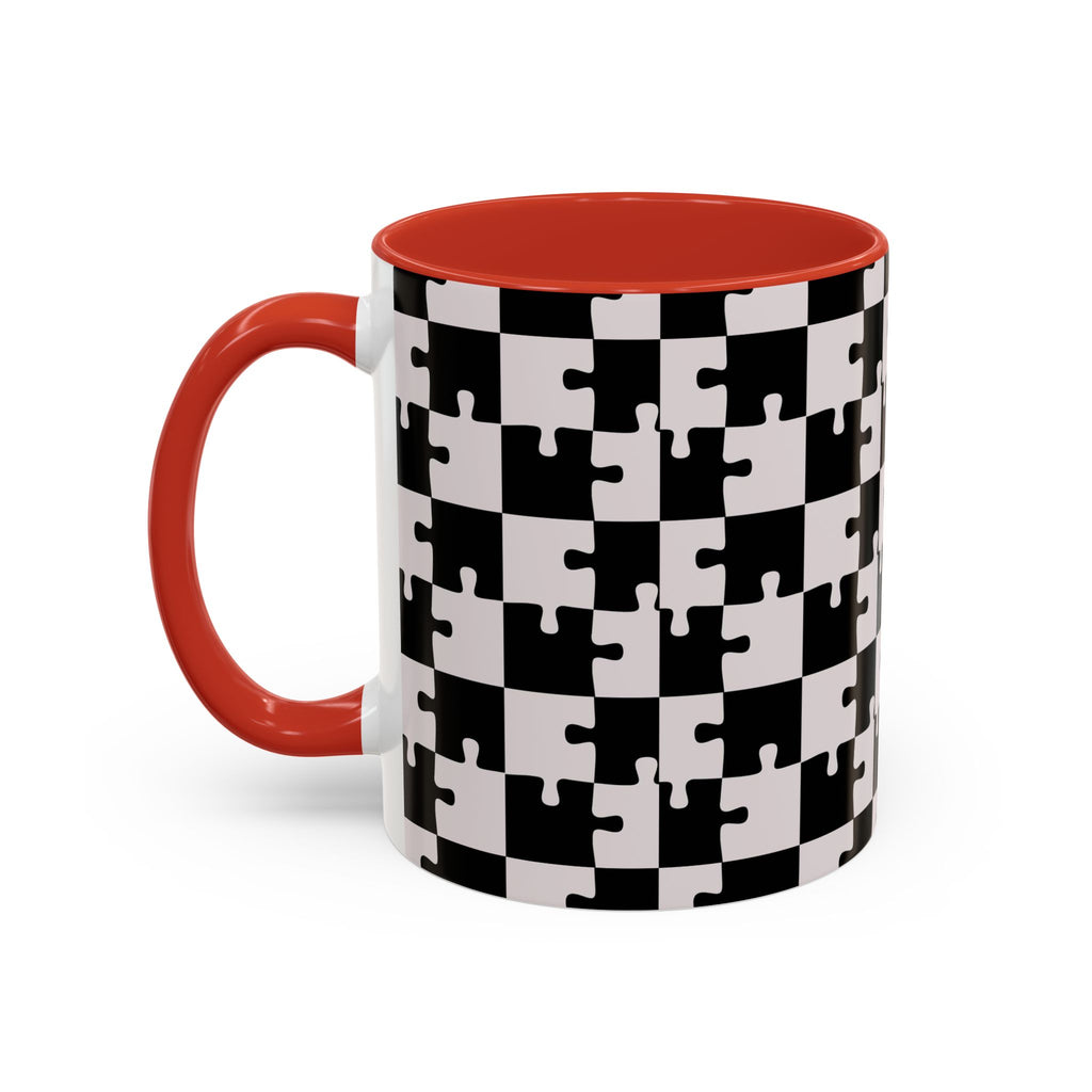Black & White Puzzle Checkerboard Accent Coffee Mug