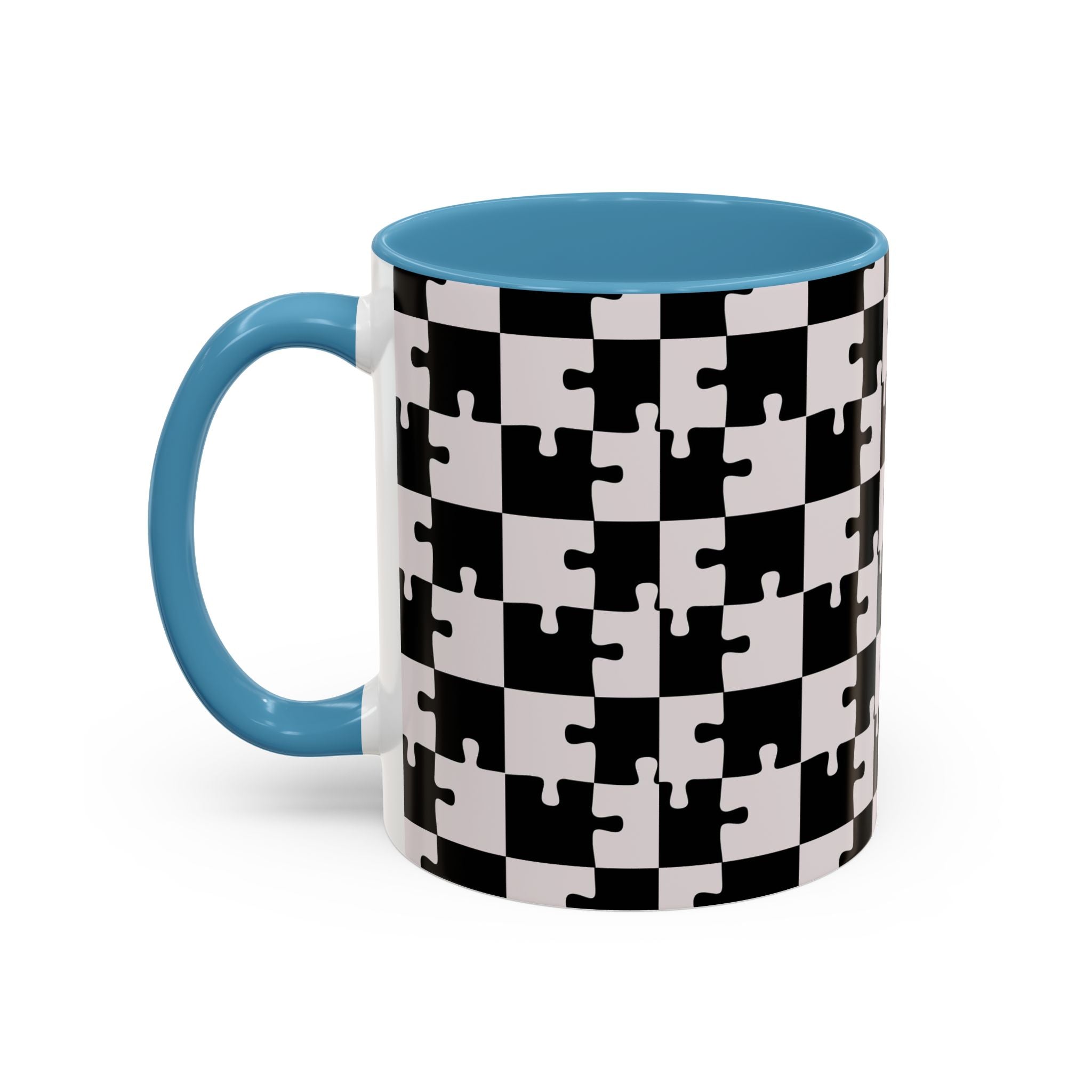 Black & White Puzzle Checkerboard Accent Coffee Mug