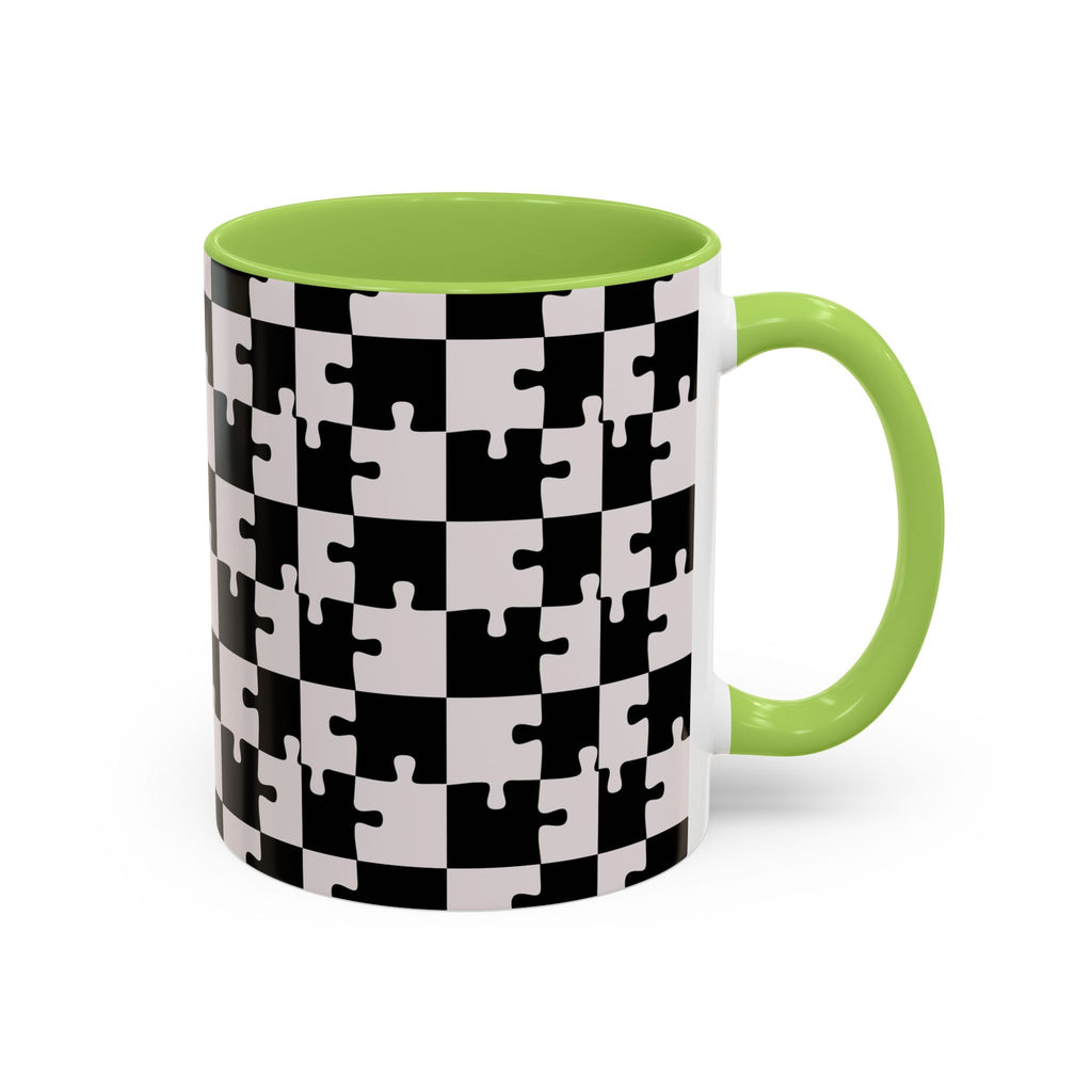 Black & White Puzzle Checkerboard Accent Coffee Mug