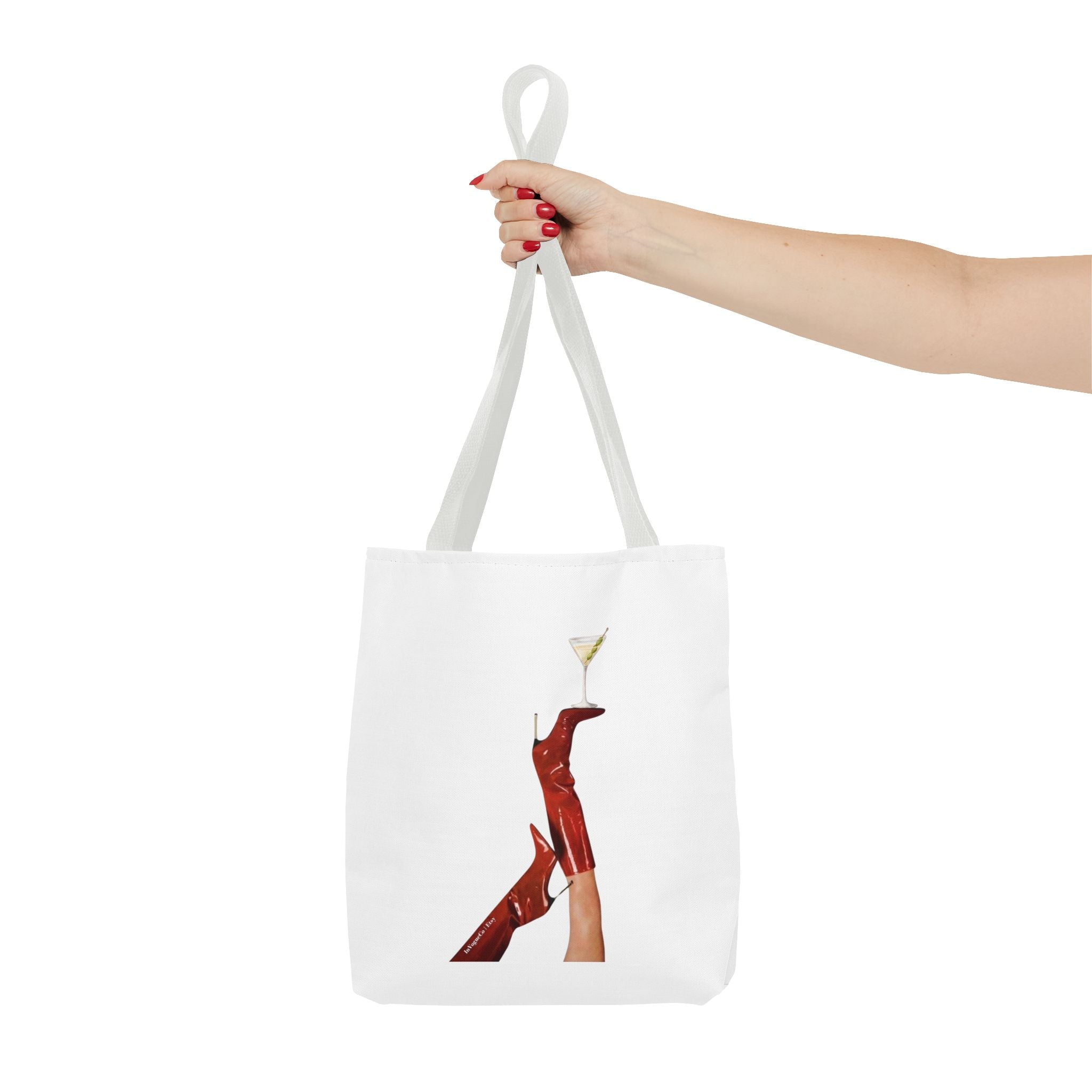 Artistic Martini Tote Bag — Red Boots & 'ART' Graphic All-Over Print Tote