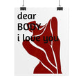 Dear Body I Love You Poster — Self-Love Red Silhouette Wall Art