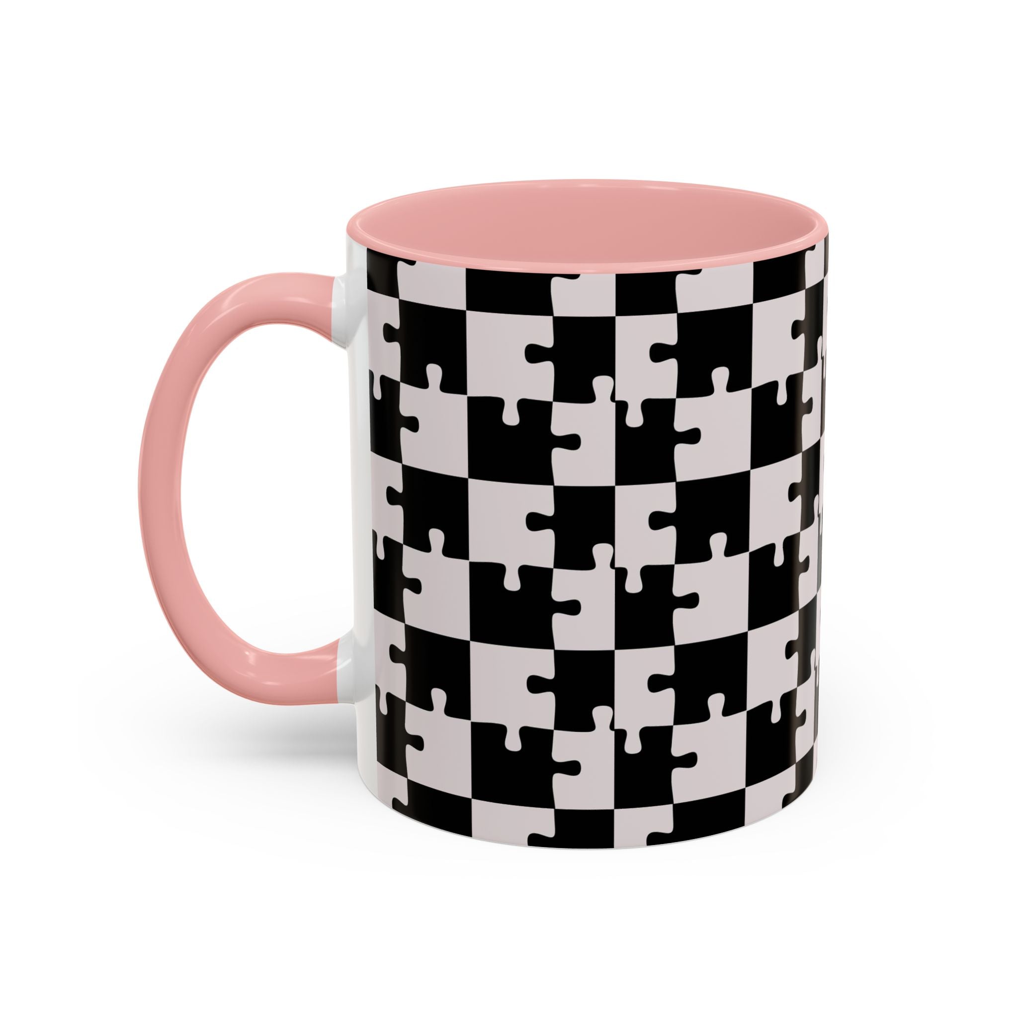 Black & White Puzzle Checkerboard Accent Coffee Mug