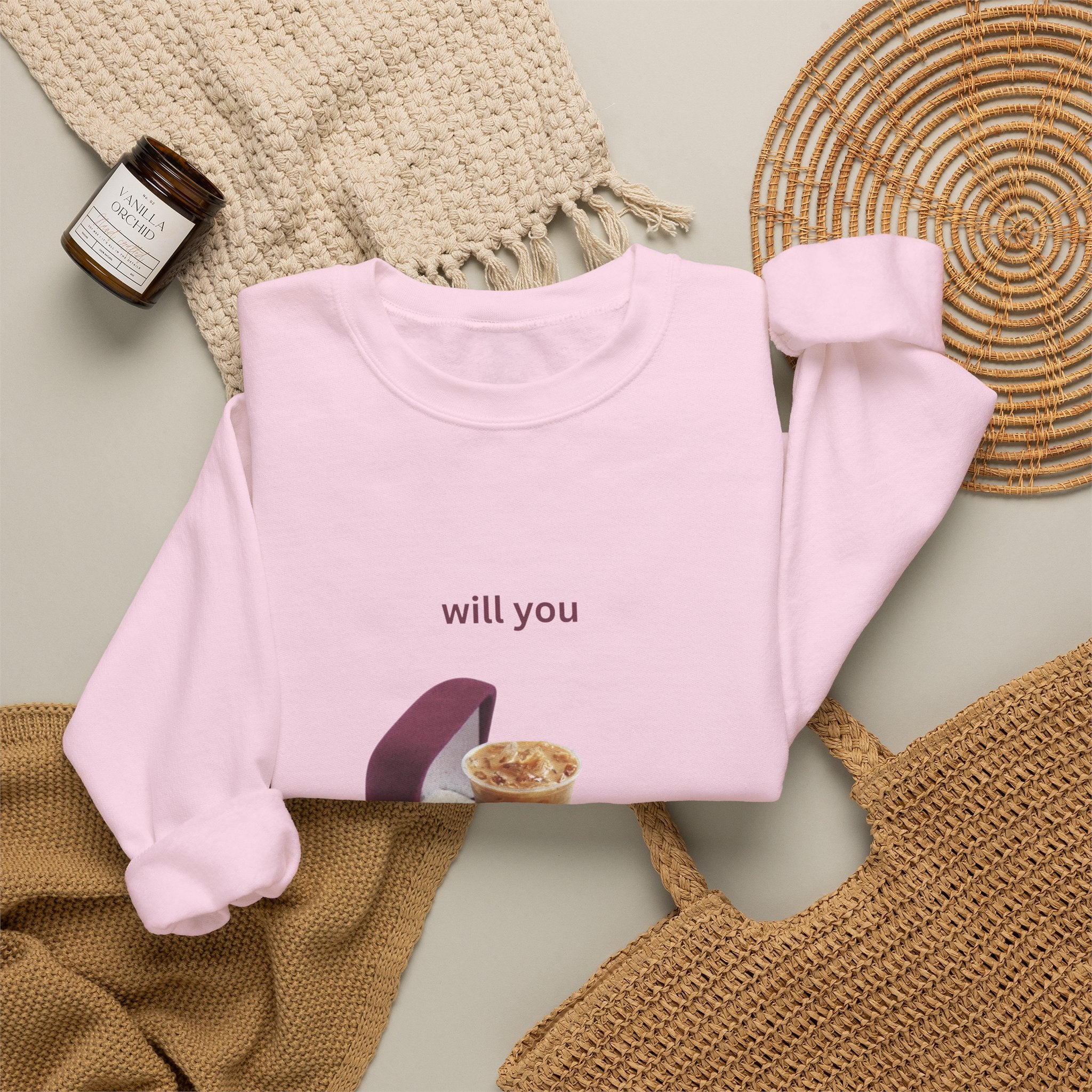 Crewneck Sweatshirt - "Will You Get Coffee With Me?" Iced Coffee Proposal Graphic