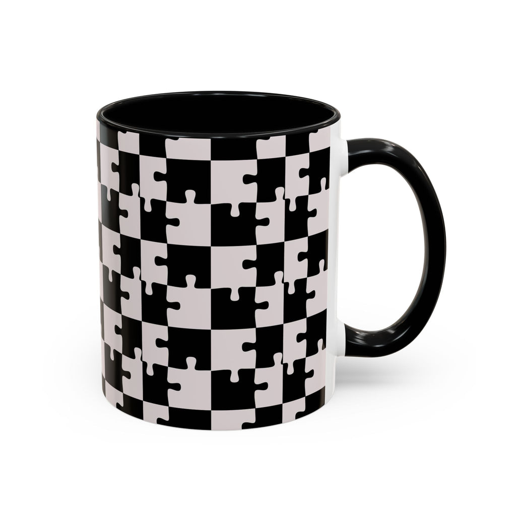 Black & White Puzzle Checkerboard Accent Coffee Mug