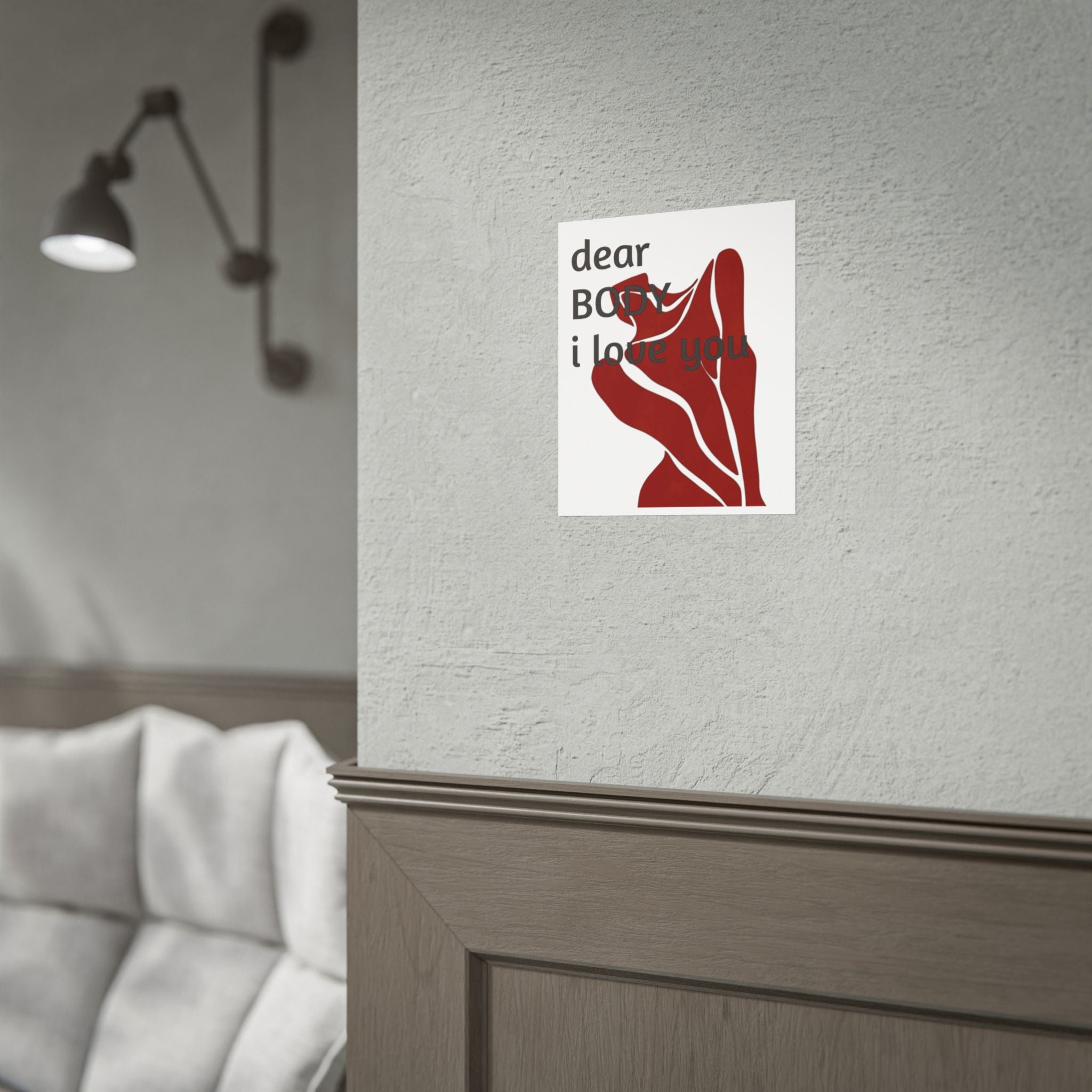 Dear Body I Love You Poster — Self-Love Red Silhouette Wall Art
