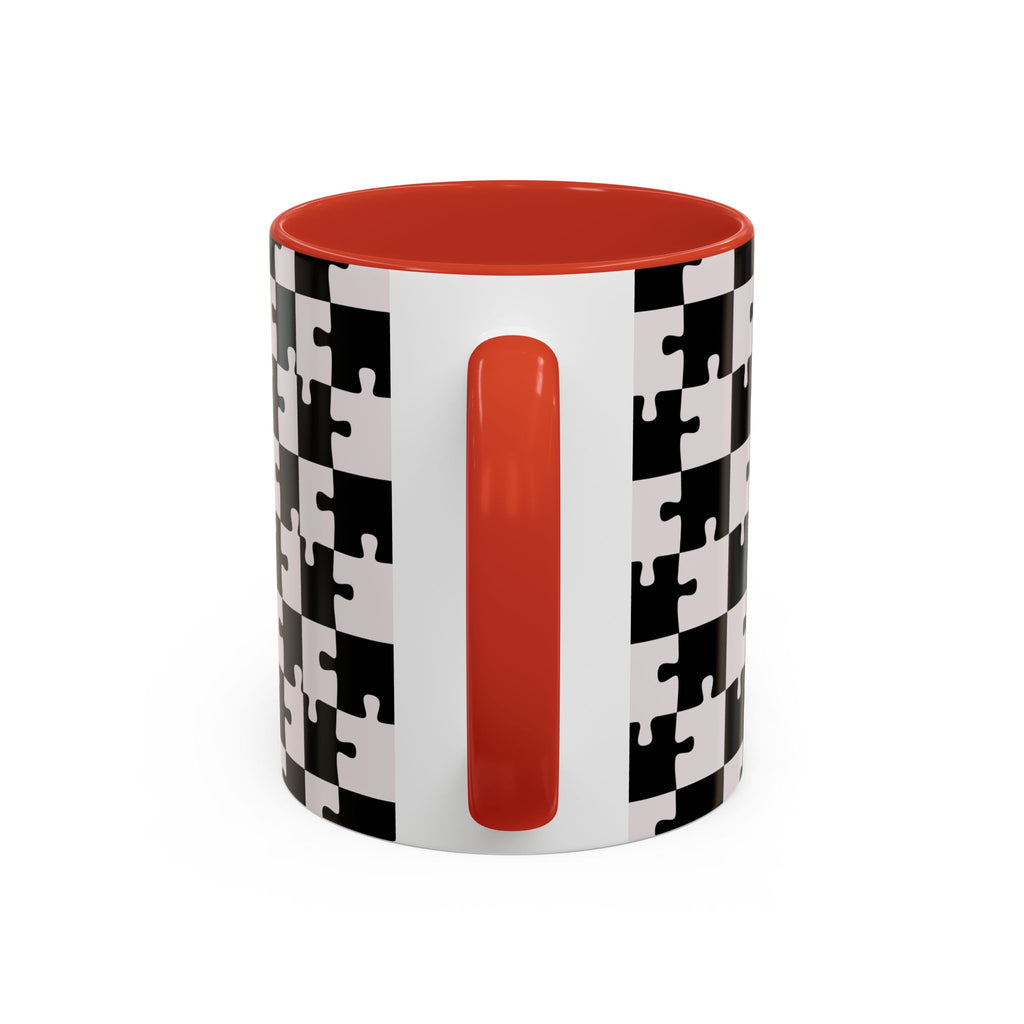 Black & White Puzzle Checkerboard Accent Coffee Mug