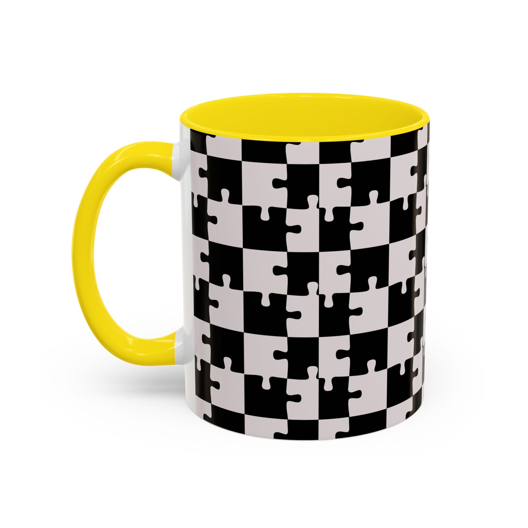 Black & White Puzzle Checkerboard Accent Coffee Mug