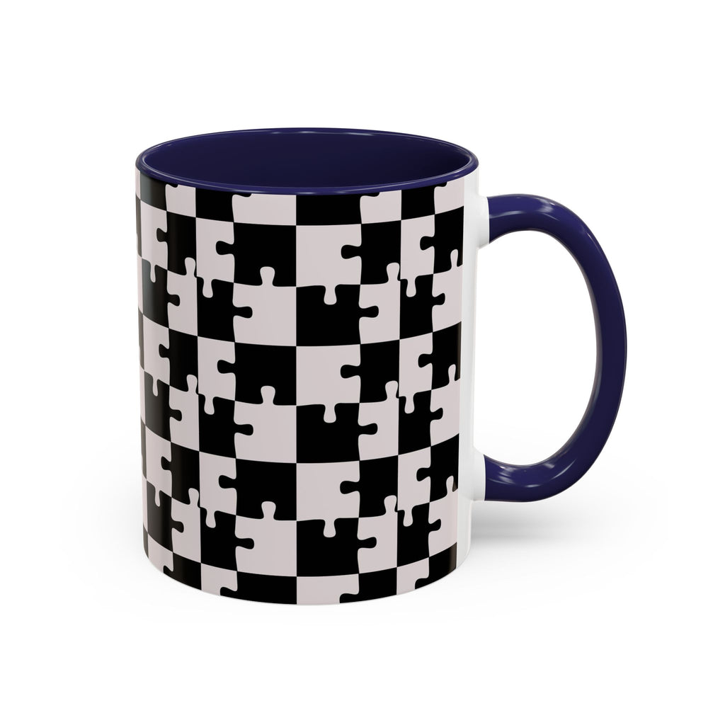 Black & White Puzzle Checkerboard Accent Coffee Mug