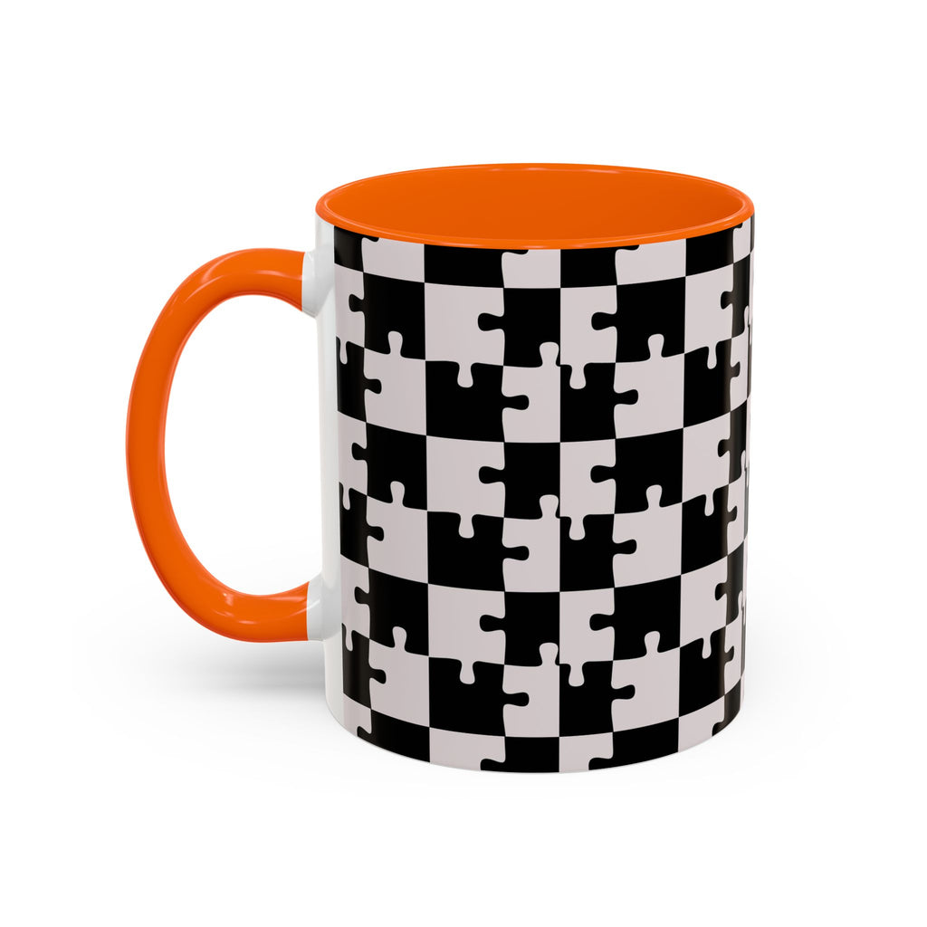 Black & White Puzzle Checkerboard Accent Coffee Mug
