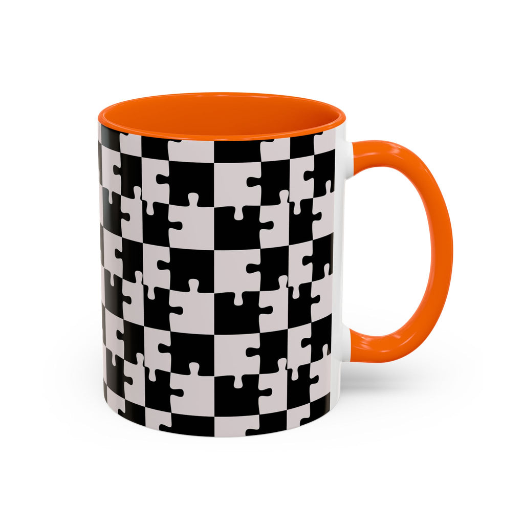Black & White Puzzle Checkerboard Accent Coffee Mug