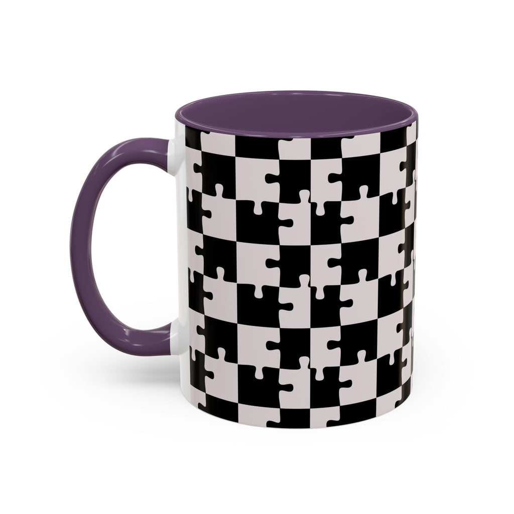 Black & White Puzzle Checkerboard Accent Coffee Mug
