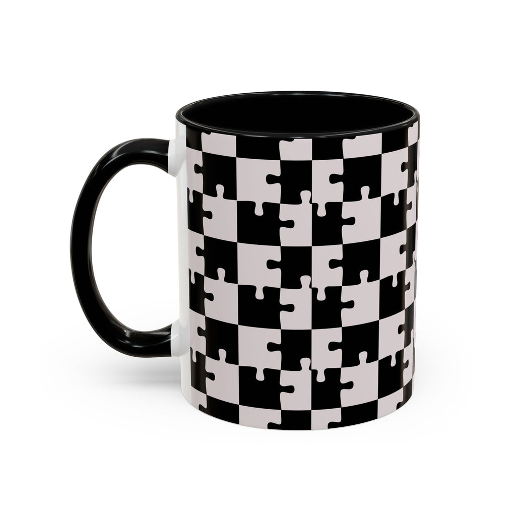 Black & White Puzzle Checkerboard Accent Coffee Mug