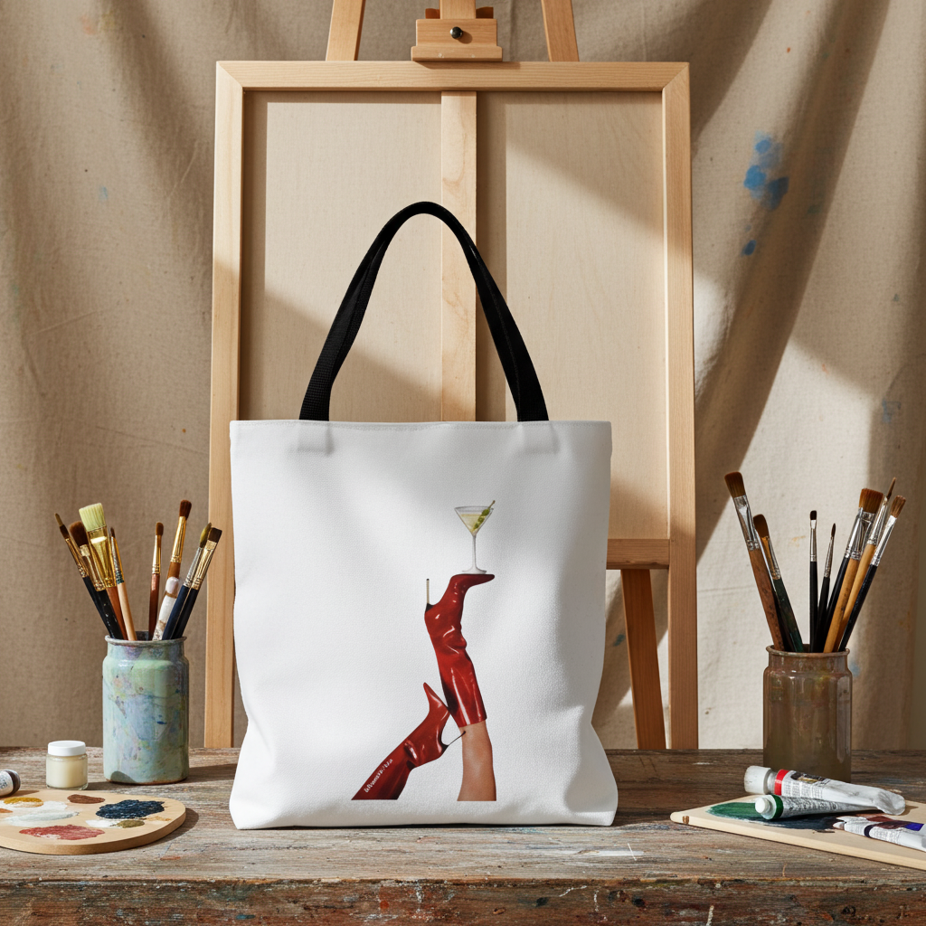 Artistic Martini Tote Bag — Red Boots & 'ART' Graphic All-Over Print Tote