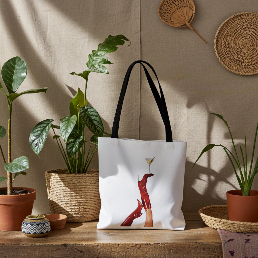 Artistic Martini Tote Bag — Red Boots & 'ART' Graphic All-Over Print Tote
