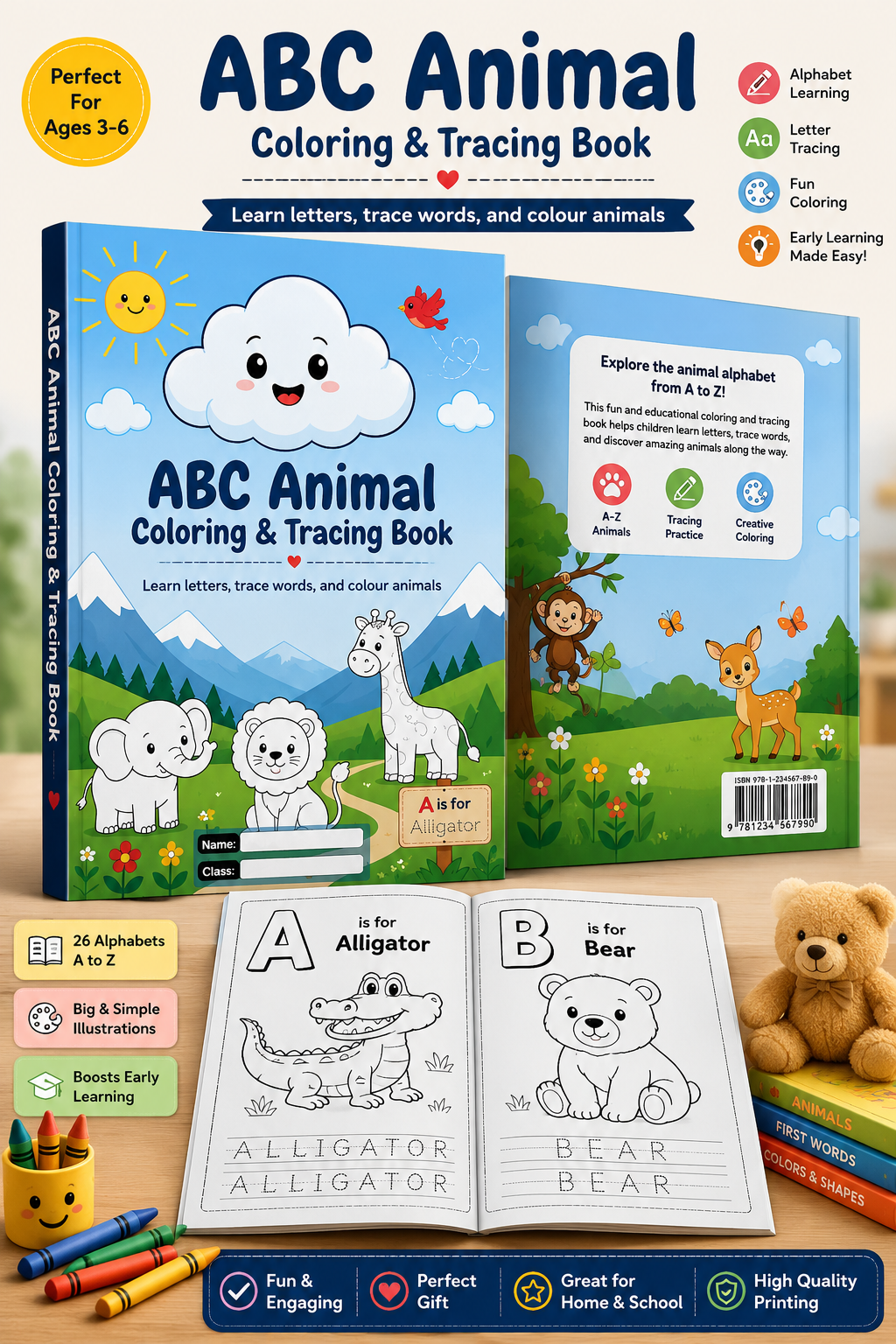 ABC Animal Coloring & Tracing Book
